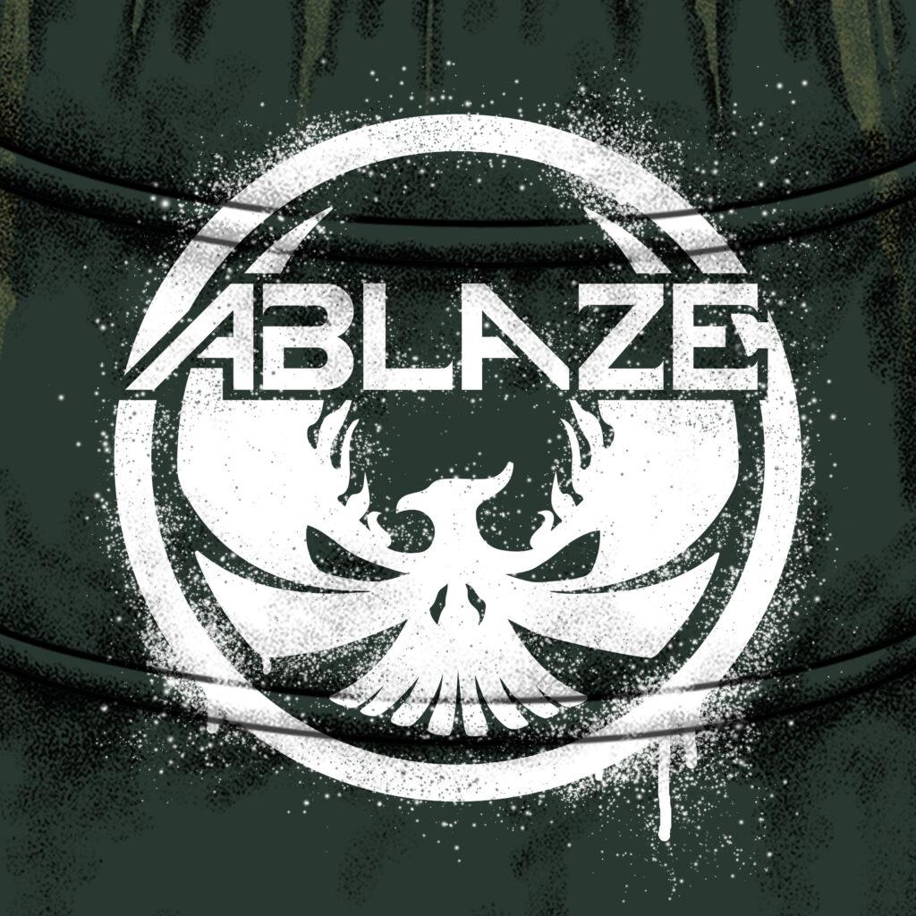 ablaze flaming wedgie spray logo with text on barrel 1678141702402